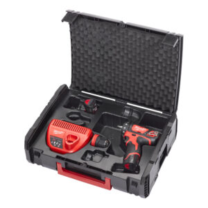M12 BDDX-202X_M12™ szuperkompakt levehető tokmányú fúrócsavarozó _2 x 2,0 Ah REDLITHIUM™  akkumulátor, 40 perces töltő, levehető FIXTEC tokmány, övcsipesz, 25 mm PZ2 bit,  variobox